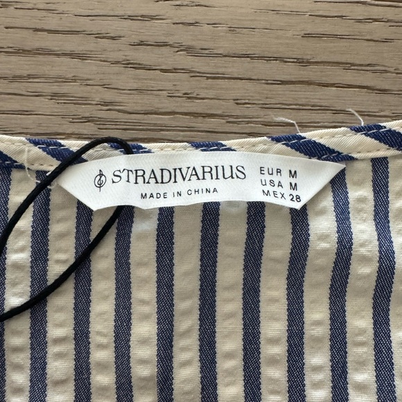 Stradivarius Striped Blouse with Tie Bows Navy Blue and White size M - Picture 2 of 7